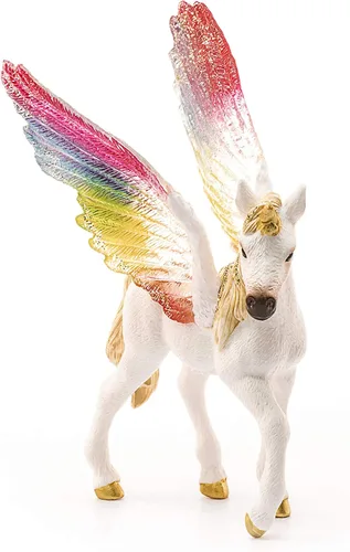 Vista 2 de Schleich Bayala - Figurina de unicorno bebé alado arcoíris mítico - Con majestuoso Pegaso y detalles de brillo, juguete imaginativo altamente