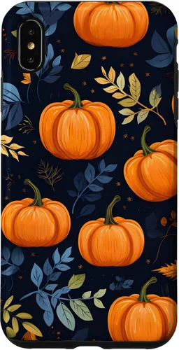 Vista 11 de iPhone 16 Calabazas y Hojas de Otoño Patrón Fondo Oscuro Caso