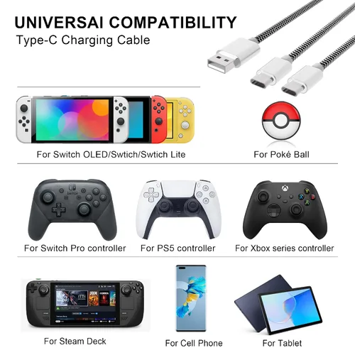 Vista 2 de ABTKN Cable de carga rápida para controlador PS-5, cable de carga USB C 2 en 1 para Play-Station - Controlador 5Xbox Series XS, cable de carga de 10