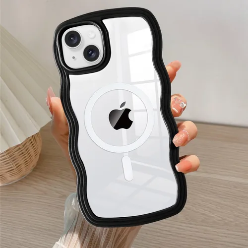 Vista 71 de QLTYPRI Funda magnética para iPhone 11 compatible con Magsafe, bonita funda transparente con marco de onda rizada para niñas y mujeres, parachoques