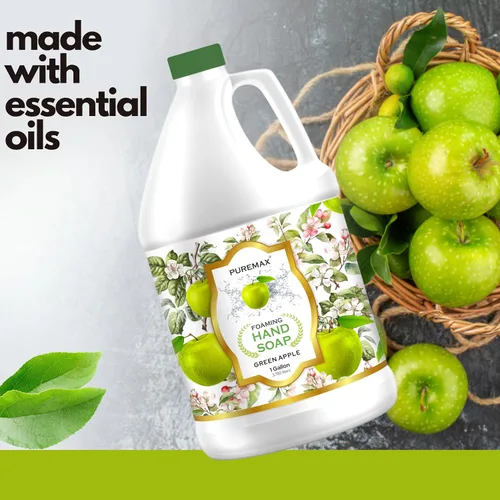Vista 4 de Repuesto de jabón de manos espumoso con aceites esenciales, manzana verde, hidratante, totalmente natural, fabricado en Estados Unidos, 128 onzas