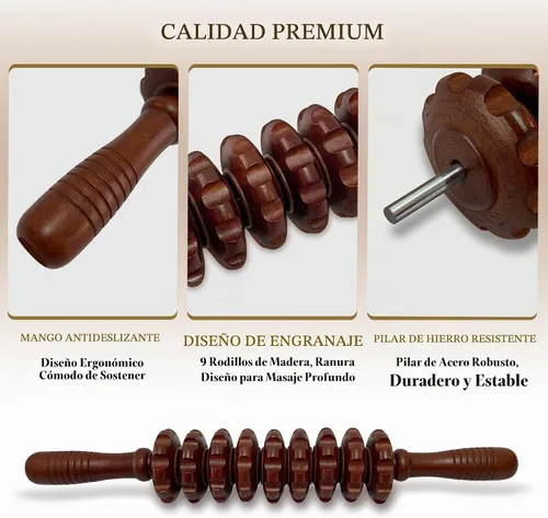 Vista 7 de Varilla de masaje de terapia de madera, rodillo de celulitis de madera para alivio de puntos gatillo miofasciales, masajeador de drenaje linfático