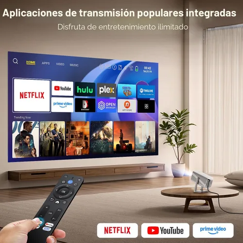 Vista 2 de Soporte 4K, enfoque automático, soporte ajustable de 360°: proyector inteligente 4K con WiFi 6 y Bluetooth5.2, mini proyector portátil nativo 1080P