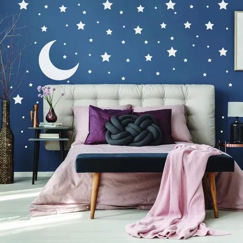 Vista 8 de Calcomanías de estrellas blancas – Decoración de papel tapiz de constelación de dormitorio con temática espacial – Calcomanías de habitación de bebé