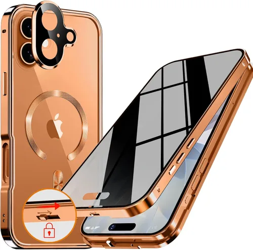 Vista 10 de Funda magnética de privacidad para iPhone 12 Pro Max con anillo de metal CD y cierre desplegable automático [compatible con MagSafe]