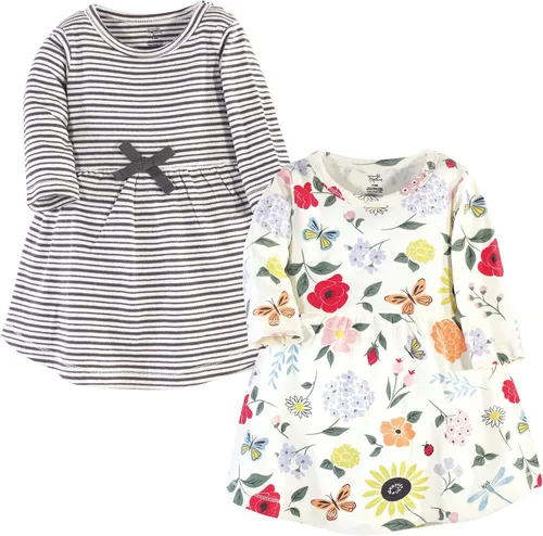 Vista 57 de Touched by Nature - Vestidos de manga corta y manga larga de algodón orgánico para niñas pequeñas, bebés y mujeres Manga larga con flores abstractas