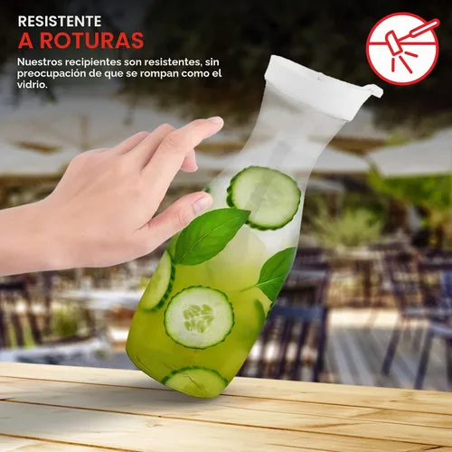 Vista 5 de Jarra de jugo de plástico con tapas (juego de 2) jarras de 32 onzas para barra de mimosa, jarra de bebidas con tapa, botella de agua, recipiente