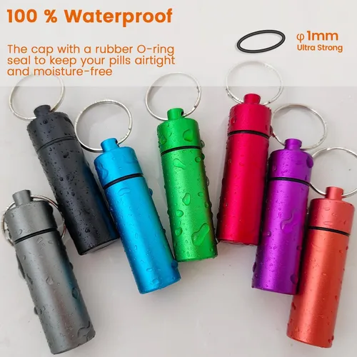 Vista 4 de Pequeño organizador de píldoras portátil (paquete de 3), llavero de bolsillo de metal para pastillas, llavero para viajes, contenedor de píldoras