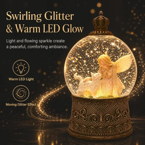 Vista 6 de Regalos conmemorativos para gatos por pérdida de condolencias, globo de nieve con purpurina giratoria automática y temporizador de 6 horas