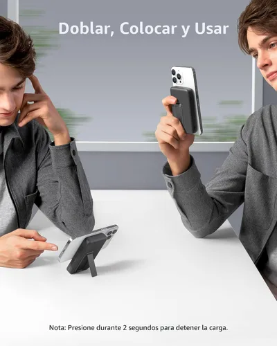 Vista 3 de ANKER Batería magnética 633, cargador portátil inalámbrico plegable de 10,000 mAh, cargador portátil inalámbrico de 20 W USB-C con soporte, Negro