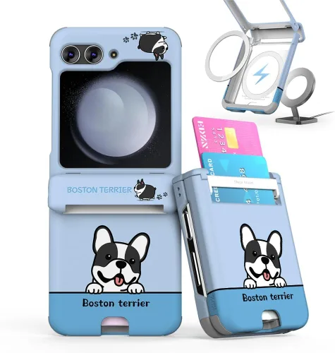 Vista 36 de para Galaxy Z Flip 5 Funda con 2 ranuras para tarjetas, funda rígida delgada y resistente con protección de bisagra, funda completa con protección