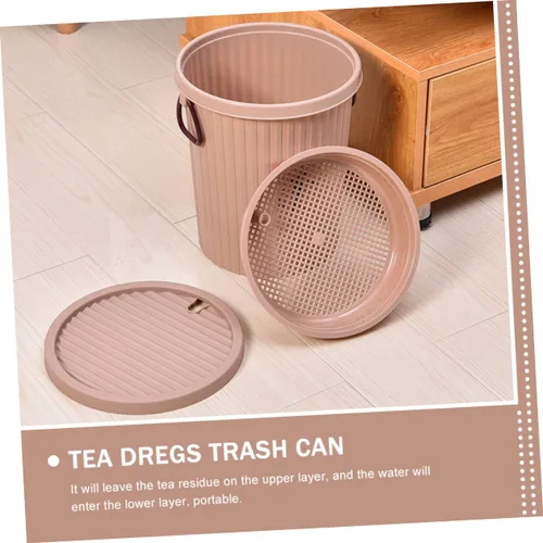 Vista 9 de LIFKOME Cubo de basura de escritorio, 8L, marrón claro, plástico