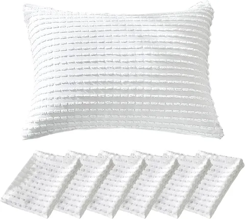 Vista 30 de WARMDERN - Fundas de almohada beige tamaño queen, fundas de almohada estándar, juego de 6 fundas de almohada de microfibra suave, textura boho