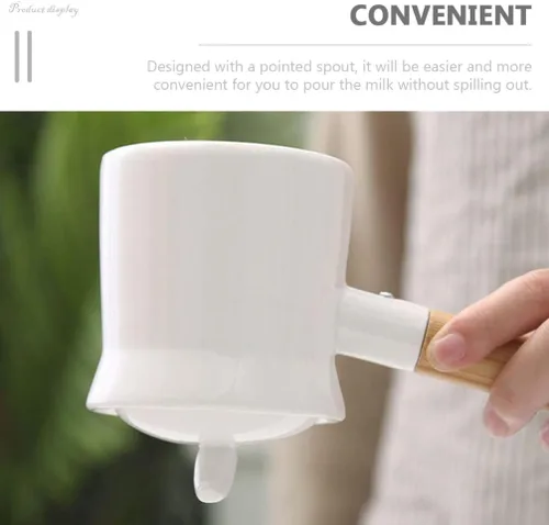 Vista 5 de Cabilock Cacerola de cerámica con mango de madera, calentador de mantequilla, mini olla de cocina para leche, té, café, comida para bebés