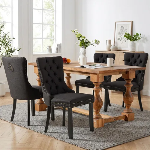 Vista 94 de SoarFlash Juego de 2 sillas de comedor de terciopelo, silla lateral de respaldo alto, silla lateral moderna tapizada de alta gama con botones Beige