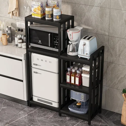 Vista 7 de Soporte para microondas de 6 niveles, estante independiente para hornear de cocina, estante de altura ajustable, estante para especias, mini nevera