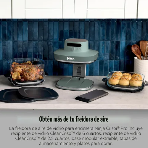 Vista 2 de Ninja Crispi Pro - Freidora de aire de vidrio 6 en 1, 6 cuartos de galón, 2.5 cuartos de galón, recipiente de vidrio con tapa, no tóxico