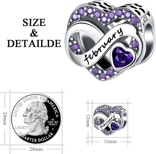 Vista 6 de Abalorios de plata de ley 925 con forma de corazón de amor, Plata esterlina