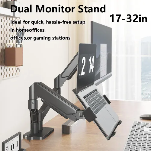 Vista 2 de Dual Monitor Stand, Dual Monitor Arm for 17-32 Inch, Ergonomic Desk Monitor Mount Holds up to 22 lbs,Height Adjustable Swivel Tilt Rotation Space