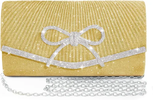 Vista 12 de Bolso de noche para mujer, bolsos de mano con lazo brillante, bolsa cruzada, bolsa de boda, fiesta de diamantes de imitación con purpurina