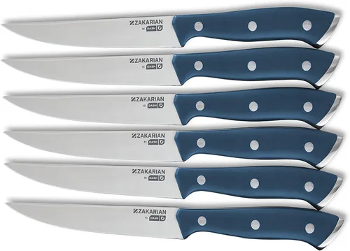 Vista 8 de DASH Zakarian - Juego de 6 cuchillos para carne, de borde recto sin dentar, acero inoxidable alemán de alto carbono, forjado de espiga completa