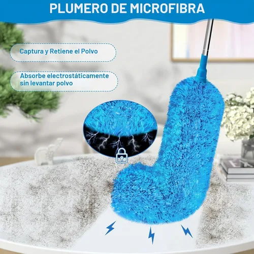 Vista 3 de JEHONN Plumero con poste de extensión de 100 pulgadas para limpiar ventilador de techo alto, removedor de polvo de plumas de microfibra extensible