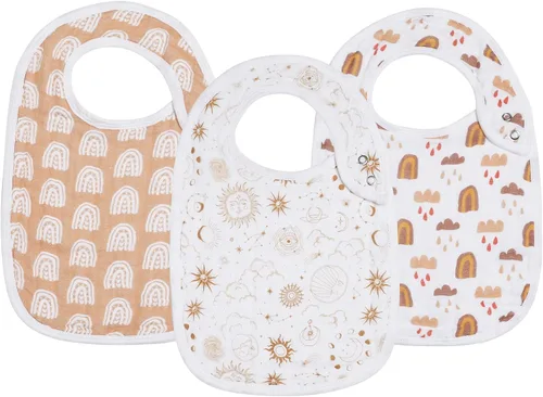 Vista 7 de Baberos de muselina a presión para niños y niñas, paquete de 3 baberos para bebés, recién nacidos y niños pequeños, babero de muselina 100% algodón