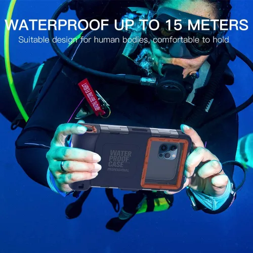 Vista 4 de Funda profesional para teléfono de buceo de 15 pies para todas las series Samsung Galaxy/Apple iPhone, funda impermeable para teléfono celular