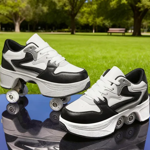 Vista 5 de 4 Wheel Pop-Up Roller Skate Shoes for Women Men Girls Boy Fashion Outdoor Indoor Quad-Skates for Kids & Adults