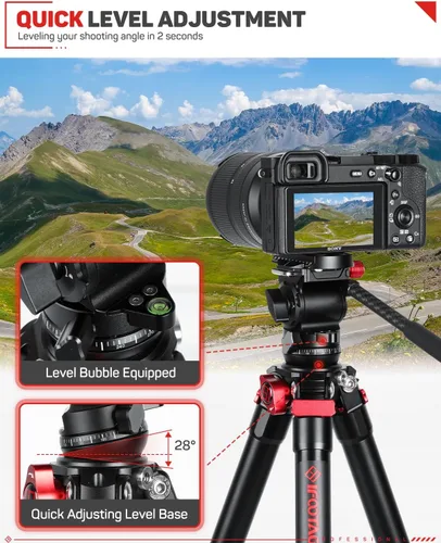 Vista 3 de IFOOTAGE Trípode con cabezal fluido, trípode de viaje de 62 pulgadas para cámara, trípode de video de aluminio ligero, compatible con cámaras Sony