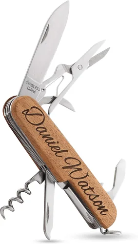 Vista 3 de Cuchillo de bolsillo grabado, cuchillo de bolsillo multiherramienta personalizado de 8 funciones, regalos de Navidad para hombres, cuchillos