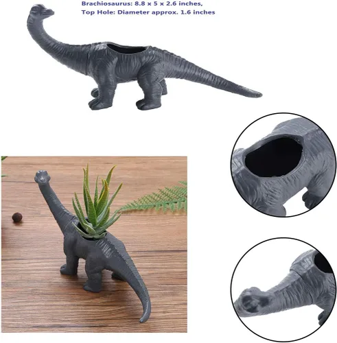 Vista 7 de Aislor Maceta suculenta con forma de dinosaurio con bandeja de drenaje, florero multiusos para bonsái, maceta creativa de cactus con orificio