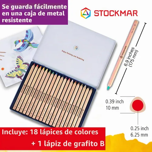 Vista 2 de STOCKMAR Lápices de colores triangulares 18 colores + 1 lápiz de grafito
