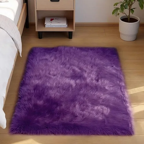 Vista 64 de Goolela Alfombra esponjosa de piel sintética para dormitorio, color marrón claro beige, 2 x 3 pies, alfombra de piel de oveja peluda y difusa