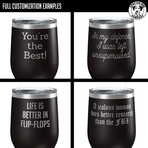 Vista 3 de Vaso de vino personalizado de acero inoxidable recubierto de polvo de 12 onzas con tapa, grabado personalizado, regalos de vino personalizados