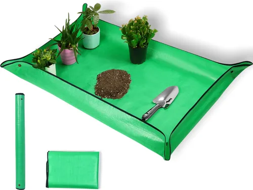 Vista 10 de Tapete de trasplante de plantas de 26.8 x 26.8 pulgadas, impermeable, tapete de trasplante para suculentas, tapete portátil de riego de jardinería