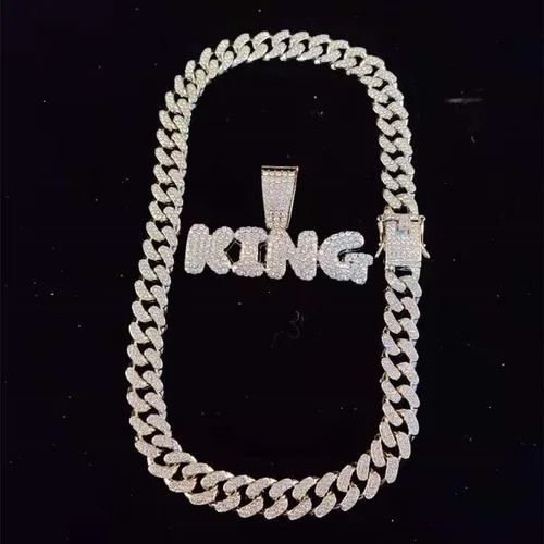 Vista 5 de HUYHOAT - Collar con colgante de letras de Hip Hop King con cadena cubana de 0.51 pulgadas (0.512 in), collar de hiphop brillante para hombre