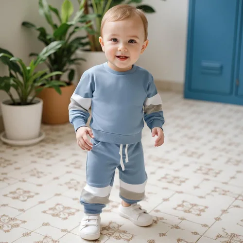 Vista 17 de Kuriozud Conjunto de 2 piezas de sudadera con cuello redondo y pantalones deportivos para niños pequeños para otoño e invierno