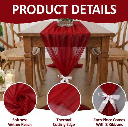 Vista 5 de MDS - Paquete de 2 caminos de mesa de gasa de 10 pies de 29 x 120 pulgadas, camino de mesa traslúcido romántico rústico para decoración de bodas
