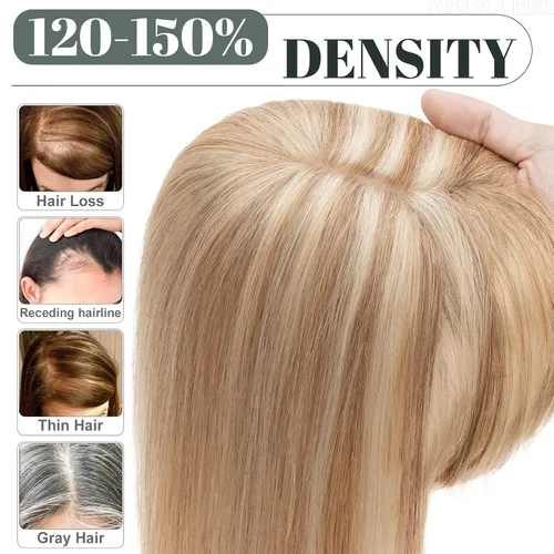 Vista 7 de SEGO Topes de cabello para mujeres de cabello humano real con cabello delgado, topes de cabello con clip frontal de 150% de densidad con base