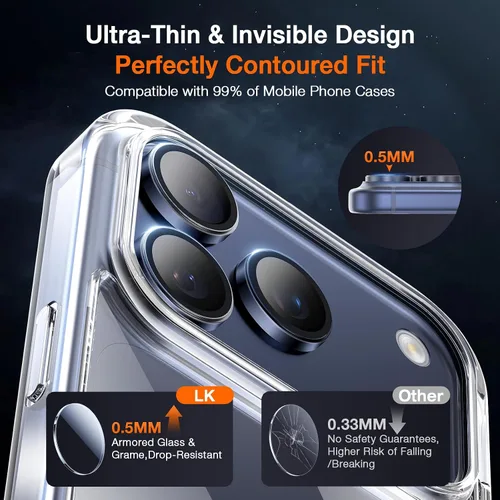 Vista 7 de LK Protector de lente de cámara para iPhone 17 Pro/17 Pro Max [Top 9H+ Grado Militar A Prueba de Roturas] Instalación de Un Clic, Ultra-Resistente