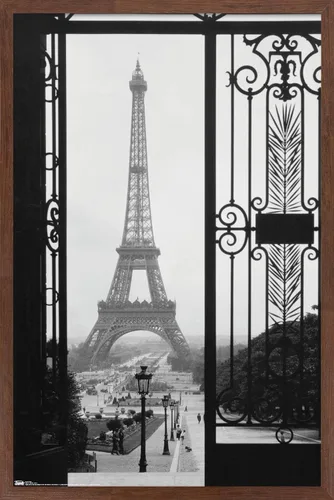 Vista 17 de Trends International Póster de pared de la Torre Eiffel - Puerta VIew, 14.725 x 22.375 pulgadas, versión enmarcada de madera de granero