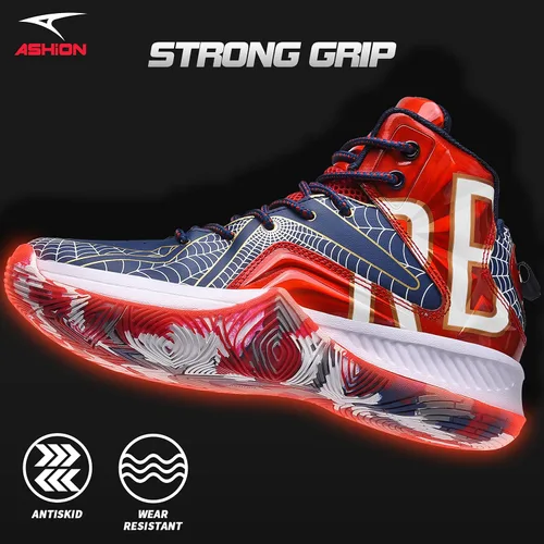 Vista 5 de ASHION Zapatos de baloncesto para hombre, tenis de baloncesto medios, antideslizantes, para entrenamiento con amortiguación al aire libre