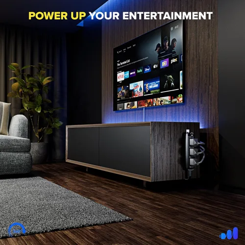 Vista 7 de Maximm Cable de extensión plano giratorio de 360 grados, cable de alimentación de 3 salidas múltiples de 1 pie con bucle, conexión a tierra 16 AWG