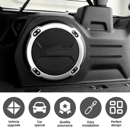 Vista 3 de Juego de 5 fundas cromadas para altavoces y cubierta de altavoz de maletero, 5 piezas, compatible con Jeep Wrangler JL JLU y Gladiator JT 2018-2023