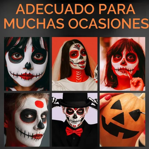 Vista 10 de Kit de maquillaje de payaso de Halloween, pintura corporal facial