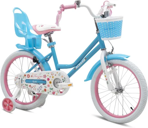 Vista 12 de ACEGER Girls Bike with Basket for Ages 2-12 Years Old Kids, 12 14 16 18 Inch with Training Wheels，Princess Style with Streamers, Handbrake & Coaster