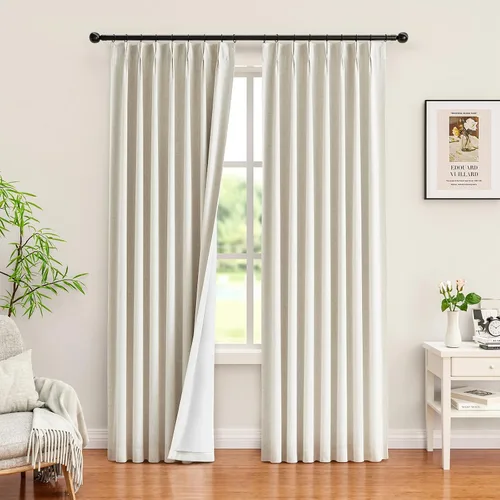 Vista 12 de YZ HOME Cortinas opacas con pliegues pellizco de lino texturizado de 102 pulgadas de largo, 2 paneles para dormitorio, pestañas traseras con riel