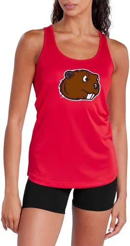 Vista 366 de Camiseta deportiva sin mangas oficial de NCAA Collegiate para mujer, con espalda cruzada, colección con logotipo primario