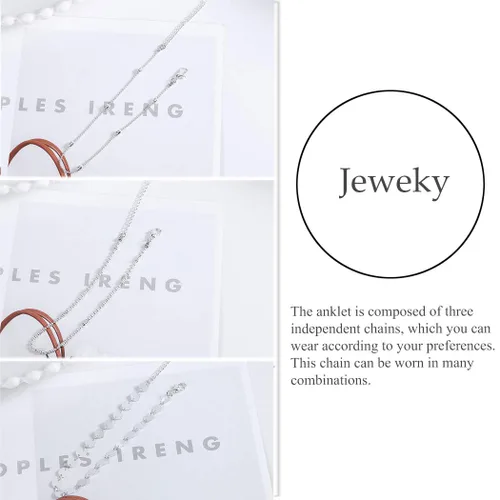 Vista 3 de Jeweky Boho - Tobilleras con lentejuelas en capas para pies y niñas plateado